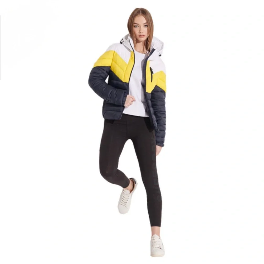 Superdry Colour-Block Fuji Puffer Jacket Size 6 Navy, Yellow, White NWT - Picture 3 of 10